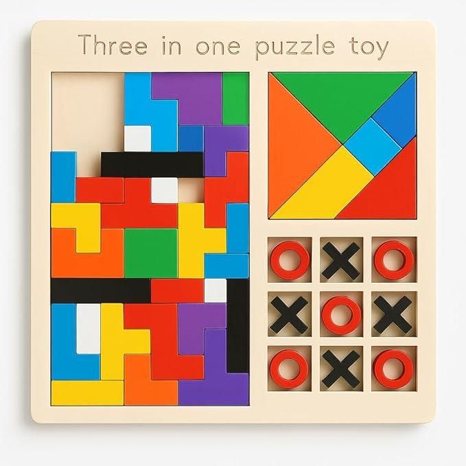 3 in 1 Wooden Puzzle Toy – Smart Learning Through Play for 1-2 Year